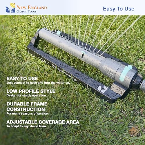 Turbo Oscillating Sprinkler 100003, Adjustable Sprinkler Spray Width & Range, Covers Up to 4,000 Square Feet, 18 Precision Nozzles for Even Watering, by New England Garden Tools