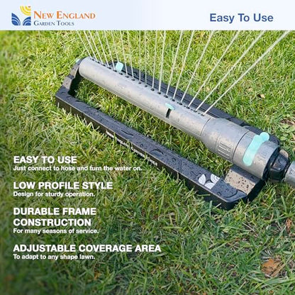 Turbo Oscillating Sprinkler 100003, Adjustable Sprinkler Spray Width & Range, Covers Up to 4,000 Square Feet, 18 Precision Nozzles for Even Watering, by New England Garden Tools