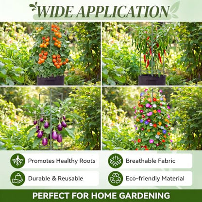 Sawysine 12 Sets 47 in Tomato Cage with 10 Gallon Grow Bag for Garden
