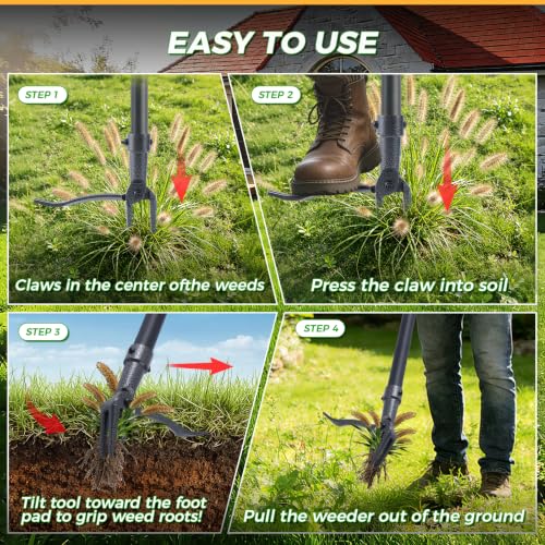 Stand Up Weed Puller Tool, 46'' All-Steel Handle, Heavy Duty Weeder