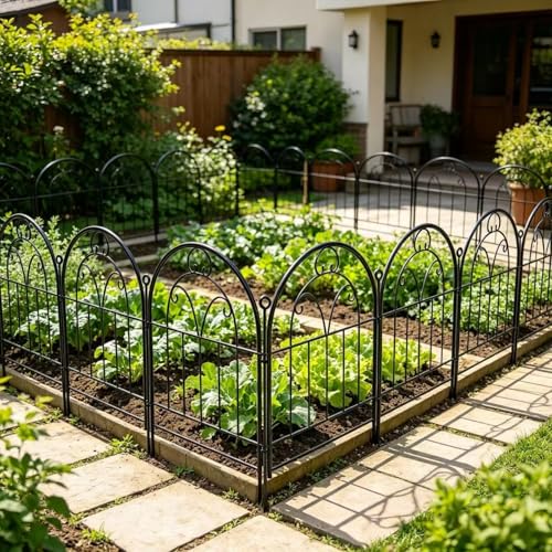 Decorative Garden Fence, 10 Panels, 17 in x 13 ft, Rustproof Metal No Dig Animal Barrier, Arched Wire Border Edging for Yard Patio