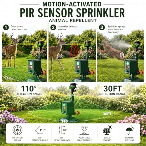 Solar Motion-Activated Animal Repellent Water Sprinkler