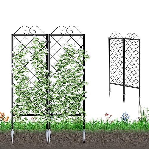 Zhongma 2 Pack Metal Garden Trellises for Climbing Plants, 53.5 Inch Tall Metal Fence Plant Support Trellis for Flower and Vagetable - size: 32"W x 0.8"D x 53.5"H (2 Pack)