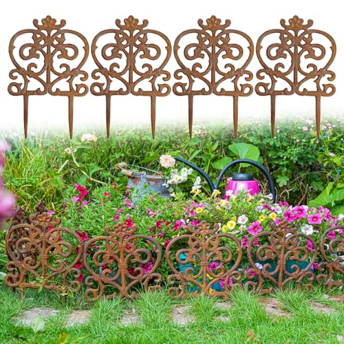 Sungmor Cast Iron Garden Edging, 11.8 Inches Tall 4 Pack Full Rusted - color: Full Rusted - 11.8inch Tall