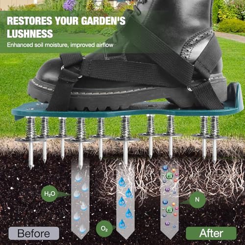 POKSAUAE Adjustable Spiked Lawn Aerator Shoes - Deep Soil Aeration Tool with Breathable Design, Fits 5-12 to Protect Lawn & Boost Soil Health