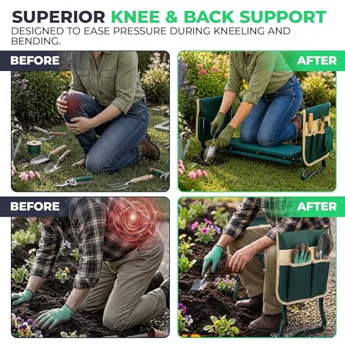 Garden Kneeler and Seat, Foldable Stool for Seniors with 2 Tool Pouches