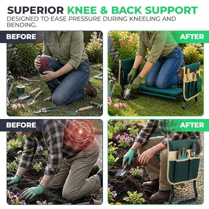 Garden Kneeler and Seat, Foldable Stool for Seniors with 2 Tool Pouches