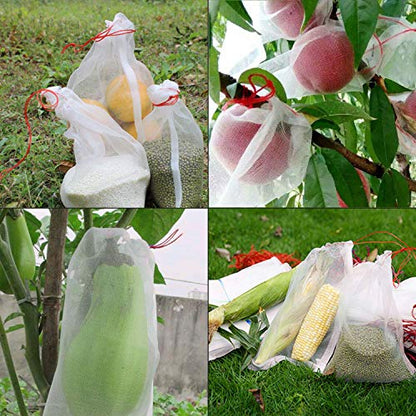 Fruit Bags for Fruit Trees, 100 PCS 6x10 Inch Fruit Protection Bags with Drawstring, Garden Netting Mesh Fruit Cover Bag for Grape, Tomato, Peach, Apple, Flower from Birds Bugs - size: 6"x10"/Pack of 100