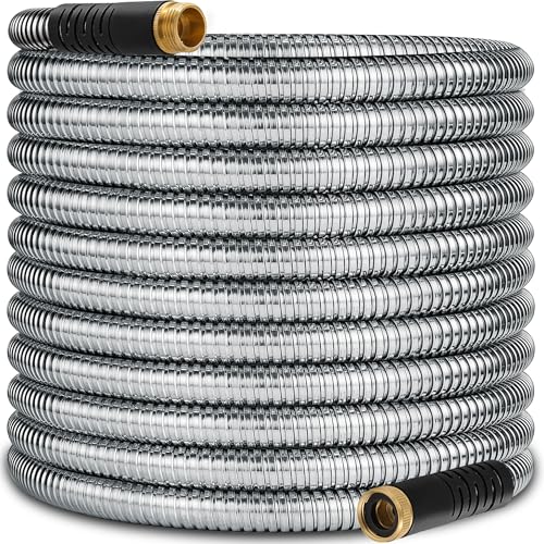 100 ft Stainless Steel Garden Hose - 2026 New Upgraded Metal Water hose - Flexible Water Hoses Pipes with Latex Core, 3/4" Solid Brass Connector - No-Expandable Watering Garden Hoses