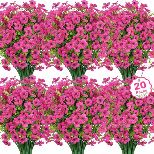 20 Bundles Artificial Flowers for Outdoors Fake Plants, Fuchsia - color: Fuchsia