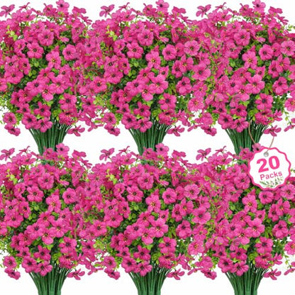 20 Bundles Artificial Flowers for Outdoors Fake Plants, Fuchsia - color: Fuchsia