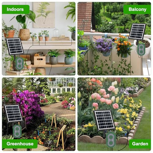 50FT Automatic Solar Drip Irrigation System, Solar Automatic Plant Waterer Kit, Supported 15 Pots, Indoor/Outdoor Irrigation Kit for Garden, Balcony & Patio Vacation Free