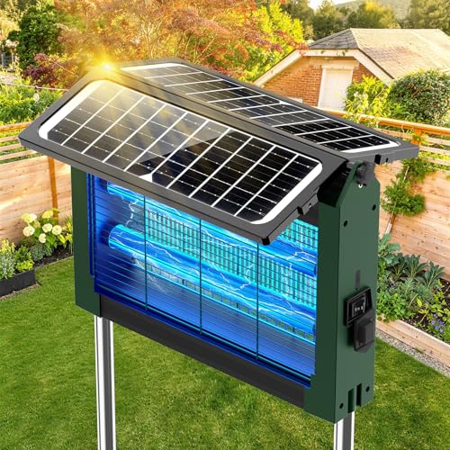 Solar Bug Zapper Outdoor, 4500V Mosquito Zapper with Dual Solar Panels - color: Army Green