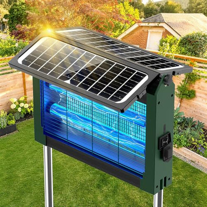 Solar Bug Zapper Outdoor, 4500V Mosquito Zapper with Dual Solar Panels - color: Army Green