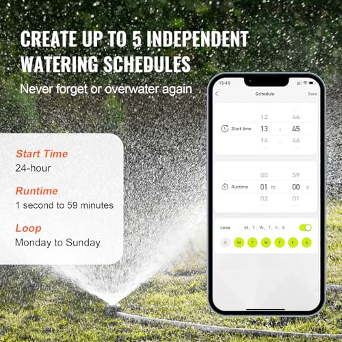 VEVOR WiFi Sprinkler Timer, Single Outlet, Smart Hose Faucet Water Timer with Brass Inlet, APP Control via 2.4Ghz WiFi or Bluetooth, Voice Control with Alexa Google Assistant, IPX6 for Yard Watering - style: 1 Outlet with WiFi/Bluetooth