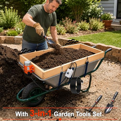 Large Soil Sifter with 40W Adjustable Vibration Motor, 39.3" x 19.6" Automatic Wooden 1/4" Mesh Rocks Dirt Compost Gravel Sifting Screen Gardening Sieve Fits Wheelbarrows,with 3-in-1 Garden Tools Set - size: 39.7" x 19.6"