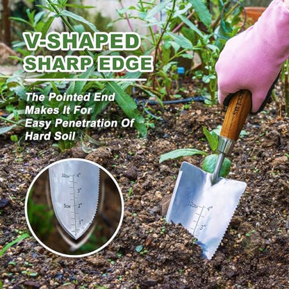 Haliaeetus Garden Trowel with Serrated Edge, 4'' Depth Mark Planting Shovel - size: 13'' Serrated Shovel