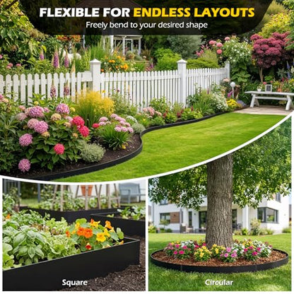 Dyna-Living Galvanized Steel Landscape Edging 40 x 10 Inch Metal Landscape Edging with 6 Clips, 20FT Total Metal Edging for Landscaping Bendable Hammer-in Edging Border for Flower Bed Lawn (Black) - size: 10 inch