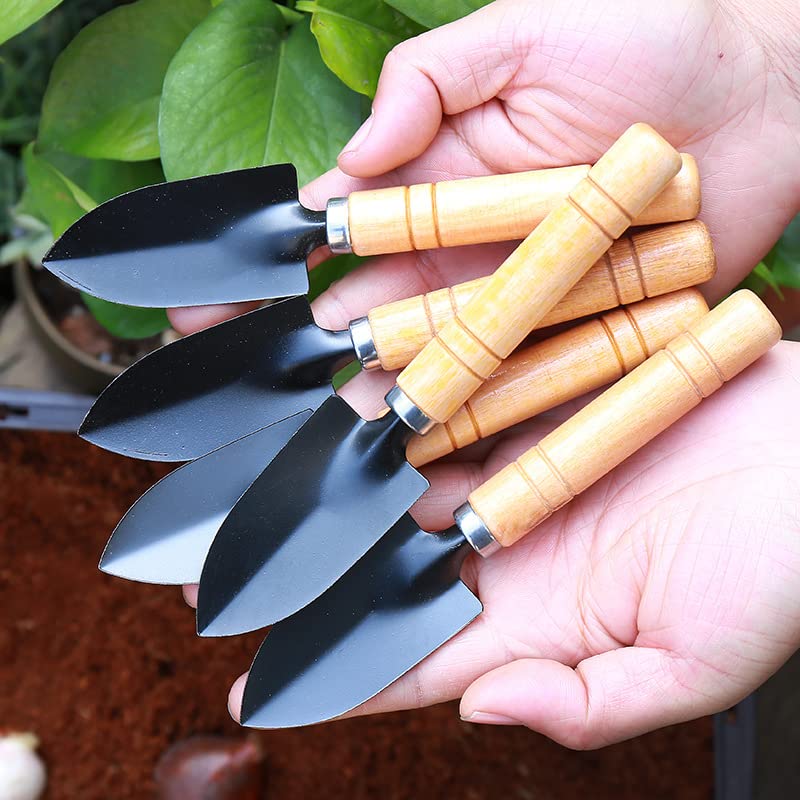 Wood Handle Garden Hand Trowel Iron Narrow Shovel Mini Digging Spade for Planting Transplanting Weeding Potting Succulent Care 6.69 x 1.38 Inch with Storage Bag 1 PCS