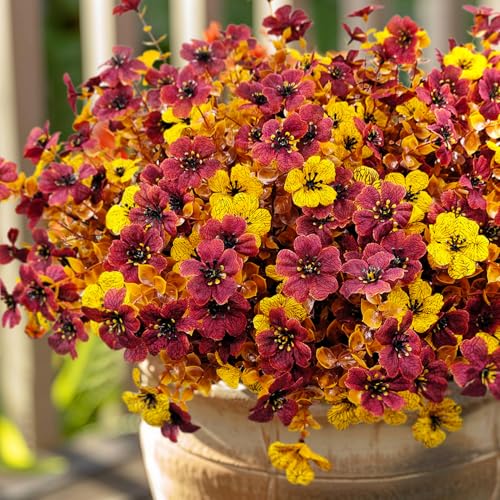12 Bundles Artificial Fall Flowers for Outdoors Fake Mums UV Resistant - color: Fall Colors