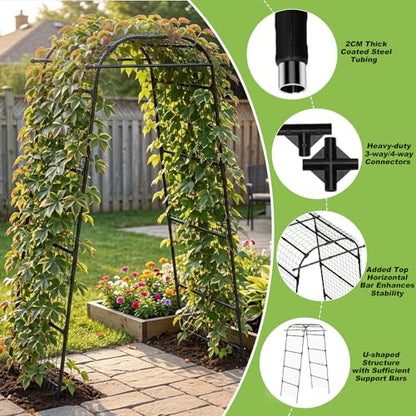 7Ft Garden Arch Trellis for Climbing Plants Outdoor, Heavy Duty Coated Metal Cucumber Trellis for Raised Beds, Tall Steel Gardening Arbor for Vegetables, Tomatoes, Grape, Bean (83’’ x 49’’ x 32’’)