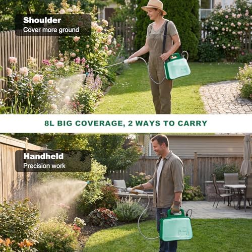 2.1 Gallon Battery Powered Sprayer, Upgraded Electric Weed Sprayer with USB Rechargeable Handle, Retractable Wand, 3 Mist Nozzles Leak-Proof for Lawn,Garden,Farm (Green) - color: Green