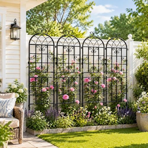 4-Pack 71" Black Metal Garden Trellises with Butterfly Design - color: 4 Pack 71"- Butterfly Scrollwork