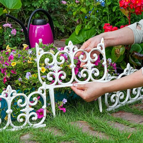 Sungmor Cast Iron Garden Edging, 10.6 Inches Tall 4 Pack Rustic White - color: Rustic White - 10.6inch Tall