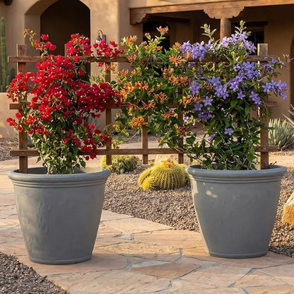 Sunnydaze Anjelica 20'' Large Plastic Planter Pot for Plants, Gray - color: Light Gray, size: 20 in