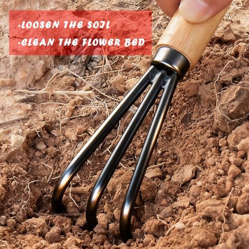 Garden Rake with 3-Claw for Loosening Soil in Flower Bed (Black) - color: Black