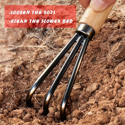 Garden Rake with 3-Claw for Loosening Soil in Flower Bed (Black) - color: Black