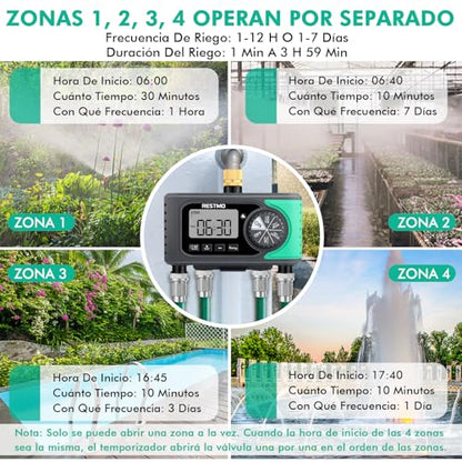 RESTMO 4-Zone Sprinkler Timer, Programmable Water Timer for Garden Hose - size: 4 Zone