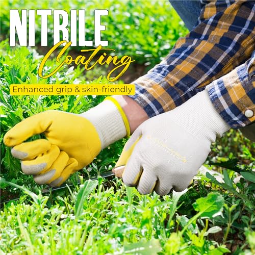 HANDLANDY 2/3/6 Pairs Womens Gardening Gloves, Garden Gloves for Women - color: Blue & Yellow (2 Pairs), size: Medium