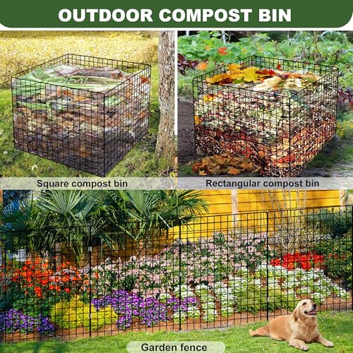Large Compost Bin Outdoor, Square Mesh Garden Wire Compost Bin for Stacking Leaves and Yard Waste Black 36X36X28 Inches - color: Black