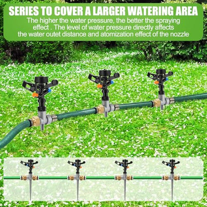 4 Pack Impact Lawn Sprinkler for Yard 360 Degree Automatic Garden Water Sprinkler on Metal Spike Base Rotating Heavy Duty Zinc Alloy for Large Area Garden Lawn Irrigation