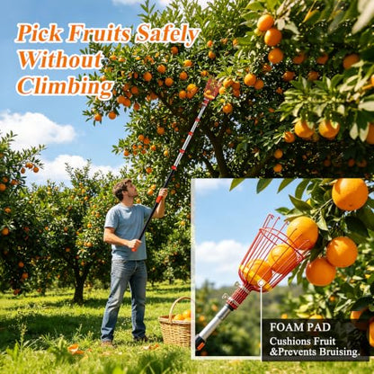 26FT Reach Manual Extendable Pole Saw Puner & Fruit Picker Kit