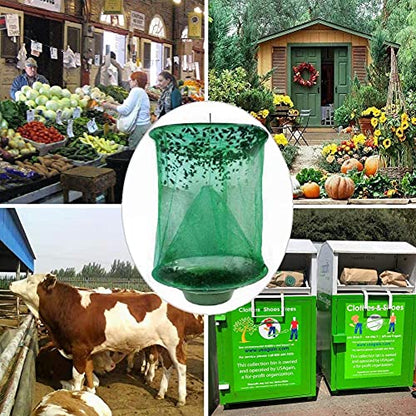 Ranch Fly Trap Outdoor Hanging Reusable with Fishing Apparatus | Food Bait Tray Catcher Cage for Indoor or Outdoor Family Farms, Park (4 Pack) - style: 4 pack