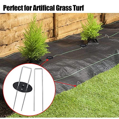 6-Inch Galvanized Landscape Staples, U-Shaped Garden Landscape Pins, Weed Barrier Stakes with Plastic Fixing Caps, for Securing Fences, Outdoor Wires Cords Tents Tarps (20 pcs) - size: 20Pcs