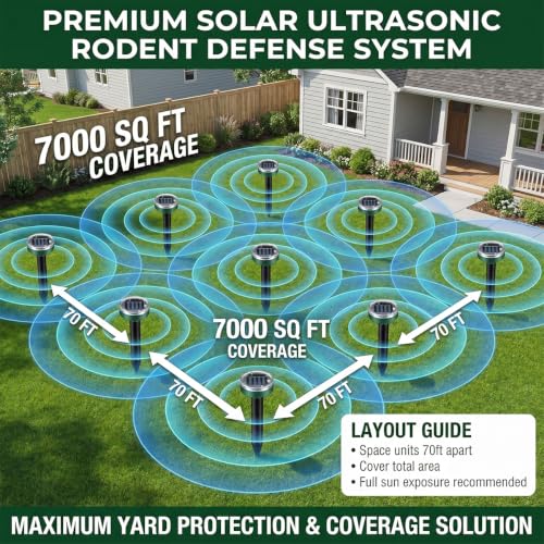 Mole Repellent 10 Pack, Solar Powered Waterproof Sonic Spikes, Outdoor Long-Lasting Snake Chaser Stakes, Get Rid of Groundhog Chipmunk Vole for Lawns, Garden, Farm & Yard