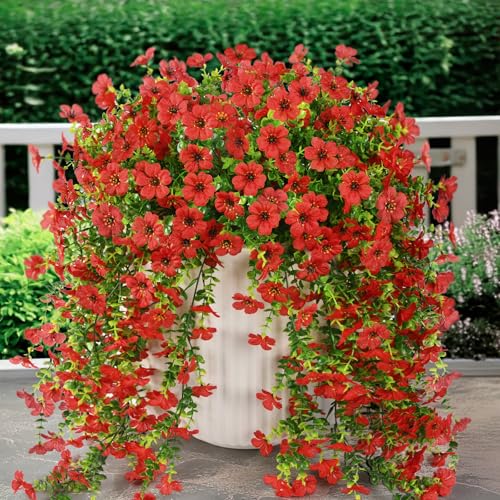 ZFProcess Artificial Fall Mums Fake Flowers Plants for Outdoor Home Decor - color: Fall Red