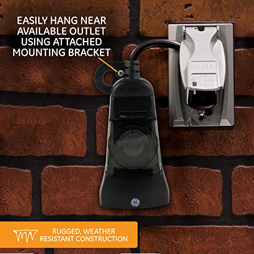 GE 24-Hour Indoor / Outdoor Programmable Mechanical Timer, Dual Outlet Plug-In, 2 Grounded Outlets, Heavy Duty Weather Resistant, 30 Minute Intervals, 15138