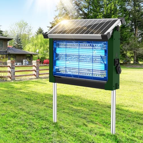Solar Bug Zapper Outdoor, 4500V Cordless Mosquito Zapper with Solar Power - color: Army Green