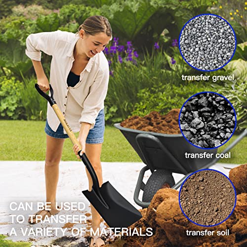 KOLEIYA Flat Shovel,Transfer Shovel with D Handel and Heavy Duty Square Head for Landscaping,Gardening,Construction,Snow Shoveling and Yard Work,41-Inch,Metal+Wooden - style: Flat Shovel