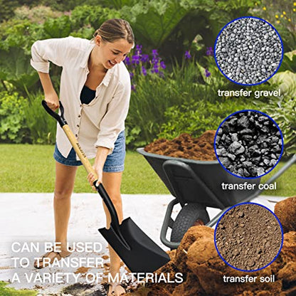 KOLEIYA Flat Shovel,Transfer Shovel with D Handel and Heavy Duty Square Head for Landscaping,Gardening,Construction,Snow Shoveling and Yard Work,41-Inch,Metal+Wooden - style: Flat Shovel
