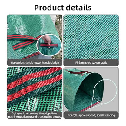 Dustpan Style Garden Leaf Bag with Semi-Circular Opening Carry Handles and Gloves for Yard Cleanup, 150 L Green - color: Green, size: 1 Count (Pack of 1)