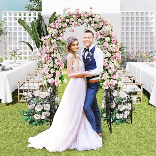S AFSTAR 87-Inche Garden Arbor with Gate & Side Planter Box, Metal Garden Arch with Lockable Gate, Arched Top Arbour, Heavy-Duty Arched Trellis Archway for Climbing Plants Grape Vines Wedding Ceremony