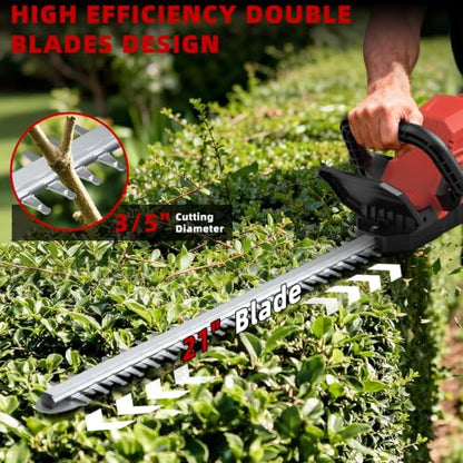21-in 21V Cordless Battery Powered Electric Hedge Trimmer Red - color: Red