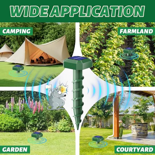 Mole Repellent in Lawn Snake Repellent Solar Powered,Groundhog Repellent Stakes,Animal Control, Vole Deterrent Waterproof Spikes Drive Away Burrowing Animals from Lawns and Yard,10 Pack