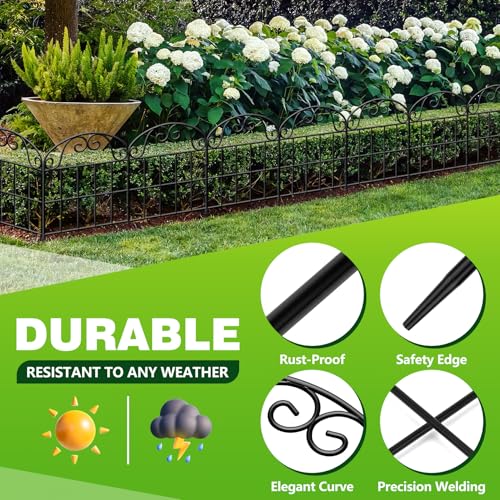 Garden Fence 24.5 in x 20.58 ft, 19-Pack Decorative Black Metal Panels - size: 19 Pack, 20.58ft(L) x 24.5in(H)