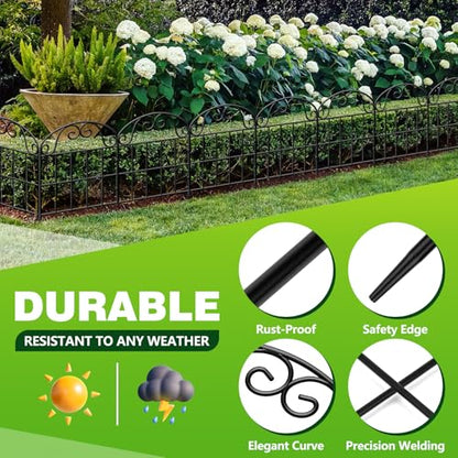 Garden Fence 24.5 in x 20.58 ft, 19-Pack Decorative Black Metal Panels - size: 19 Pack, 20.58ft(L) x 24.5in(H)